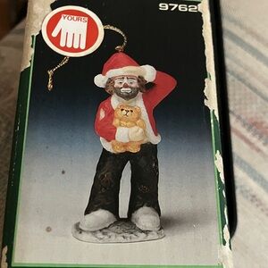 Emmett Kelly Santa Figurine with Teddy Bear Ornament